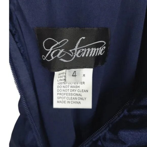 LA FEMME 29873 Wrap Strappy Back Jersey Gown navy blue - Picture 9 of 9